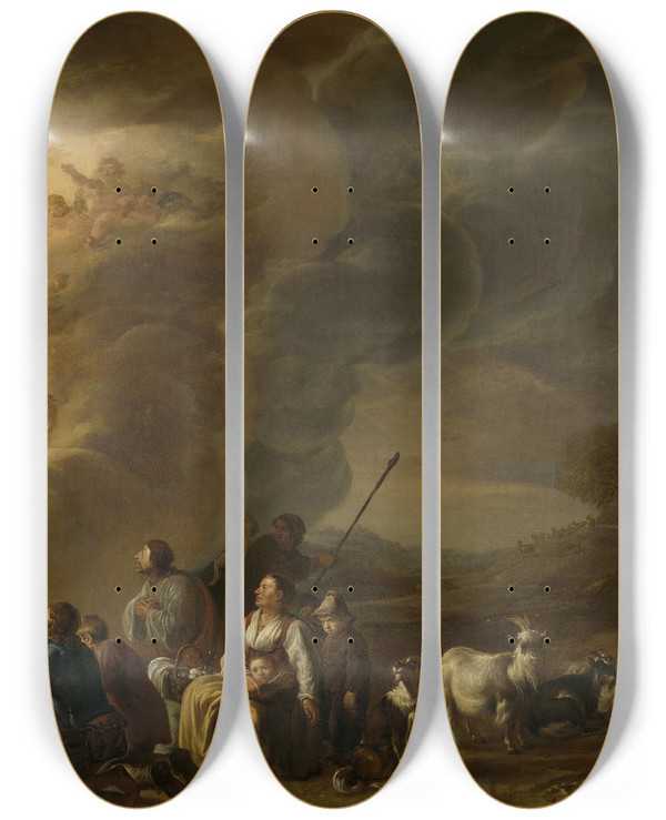 Triptych art skateboard deck of Cornelis Saftleven The Annunciation To The Shepherd by Cornelis Saftleven (1607-1681)
