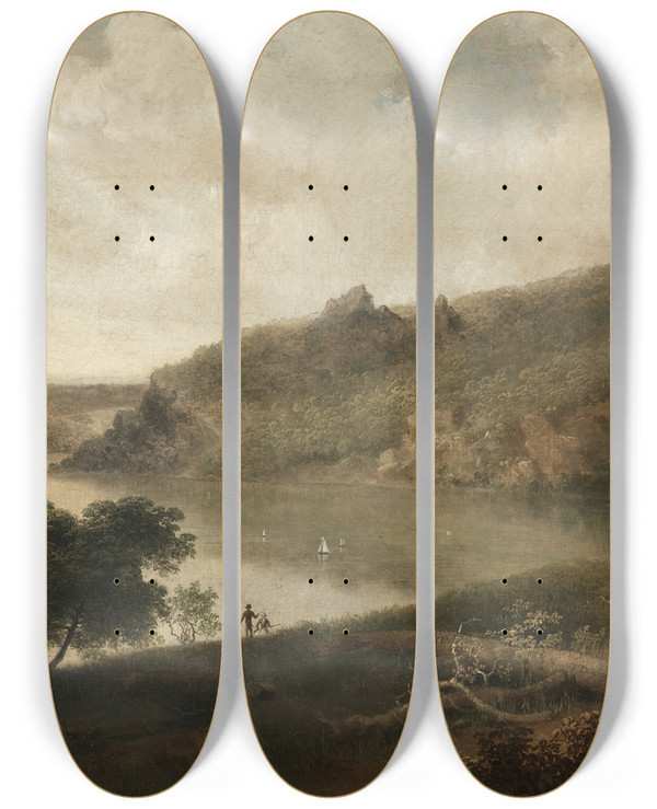 Triptych art skateboard deck of Thomas Doughty View Of A Lake by Thomas Doughty (1793-1856)