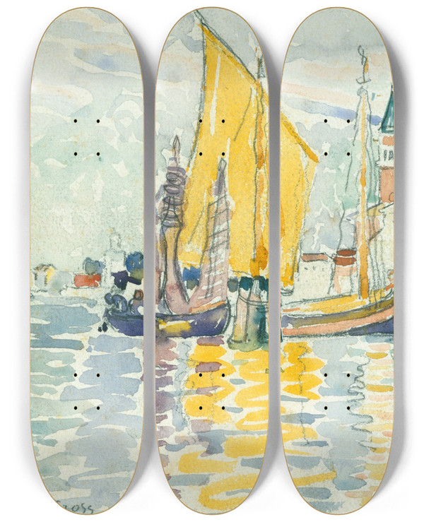 Triptych art skateboard deck of Henriedmond Cross Venicethe Giudecca by Henri-Edmond Cross (1856-1910)