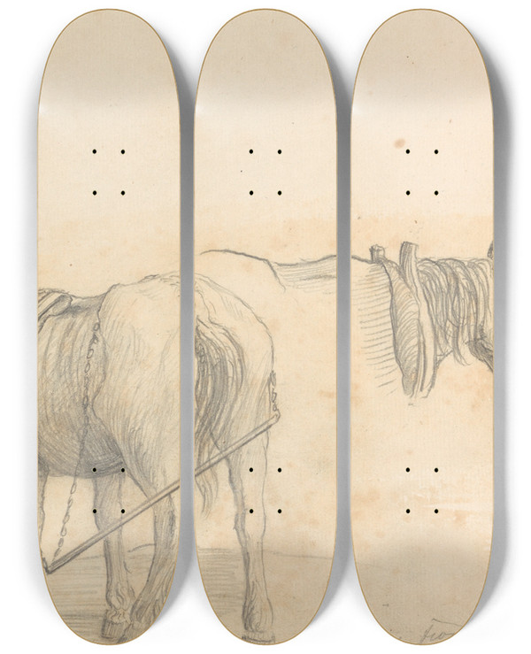 Triptych art skateboard deck of William Brockedon Studies From Nature Two Horses by William Brockedon (1787-1854)