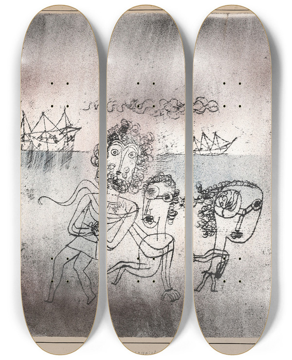 Triptych art skateboard deck of Paul Klee Odysseisch by Paul Klee (1879-1940)