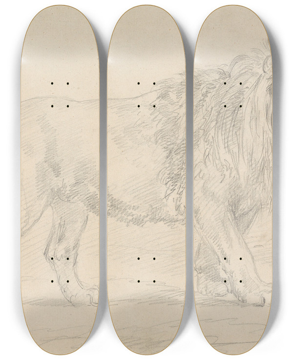 Triptych art skateboard deck of Sawrey Gilpin Lion Walking by Sawrey Gilpin (1733-1807)