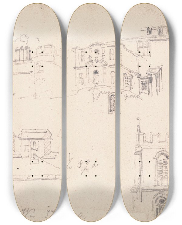 Triptych art skateboard deck of James Ward Powis Castle by James Ward (1769-1859)