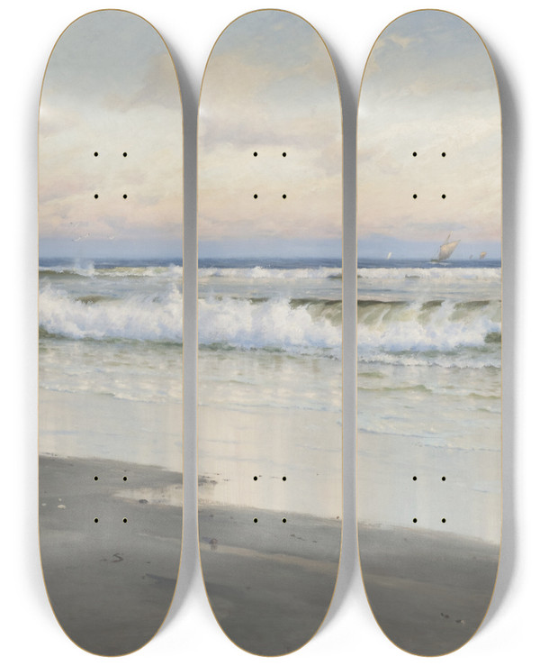 Triptych art skateboard deck of Carl Wilhelm Bckmann Baarth The Beach At Filey In Yorkshire England_2 by Carl Wilhelm Bockmann Baarth (1847-1919)