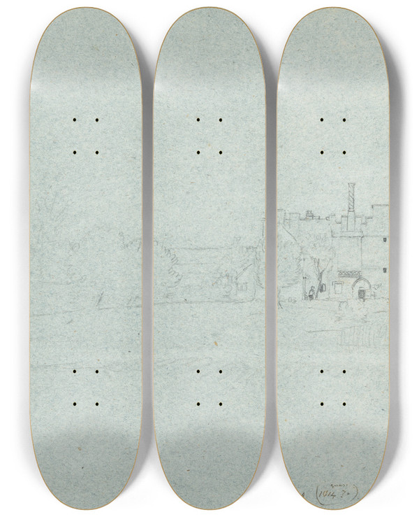 Triptych art skateboard deck of John Linnell Rye House by John Linnell (1792-1882)