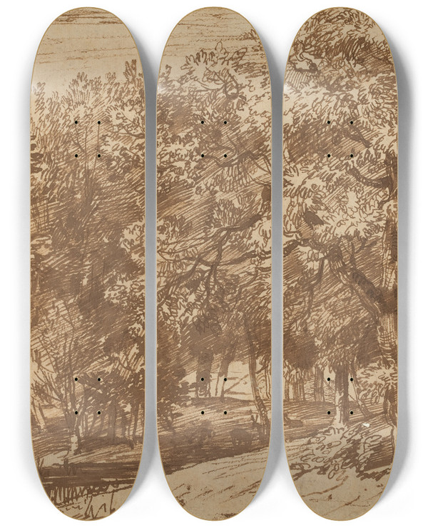 Triptych art skateboard deck of Jan Lievens Deer Park by Jan Lievens (1607-1674)