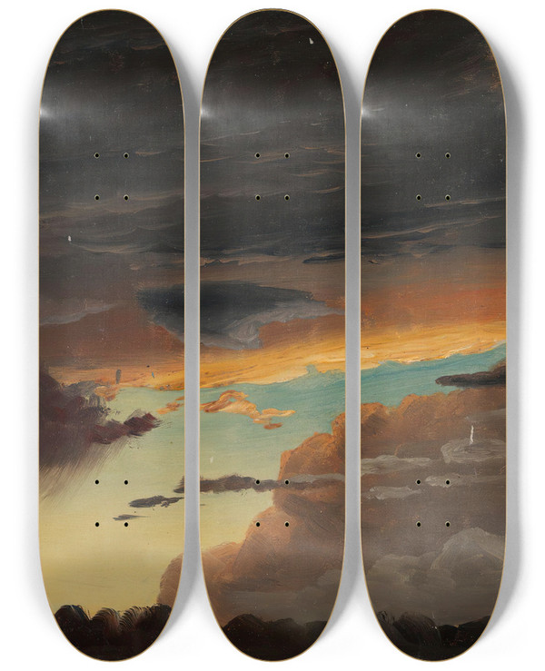 Triptych art skateboard deck of Knud Baade Cloud Study_5 by Knud Baade (1808-1879)