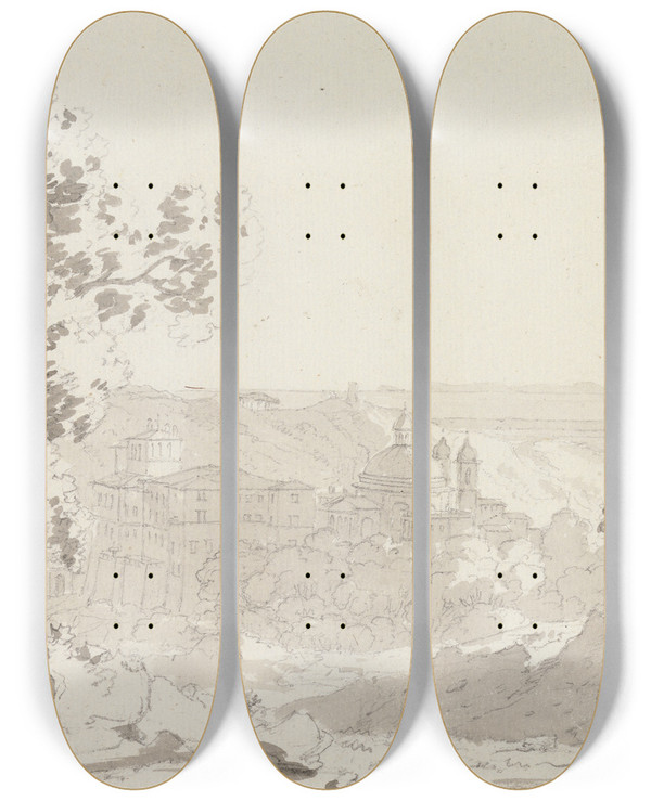 Triptych art skateboard deck of George Howland Beaumont Larice by George Howland Beaumont (1753-1827)