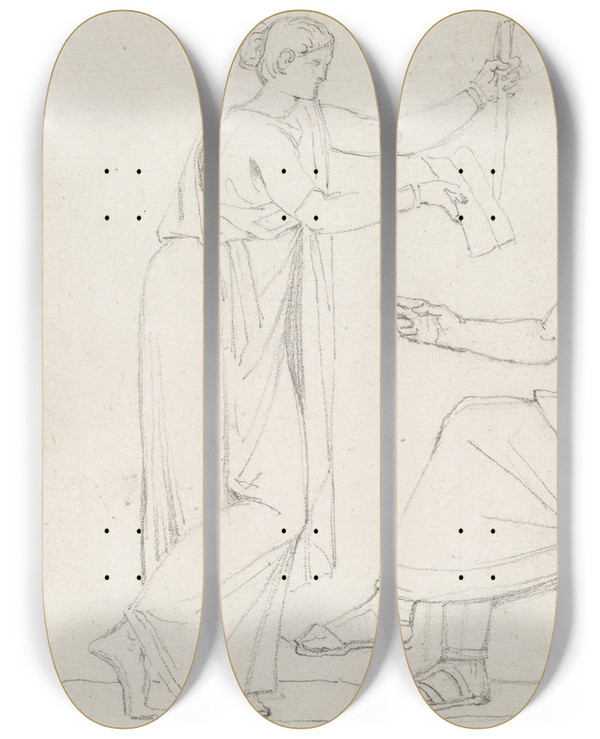 Triptych art skateboard deck of Jacques Louis David Socrates And Diotime by Jacques Louis David (1748-1825)