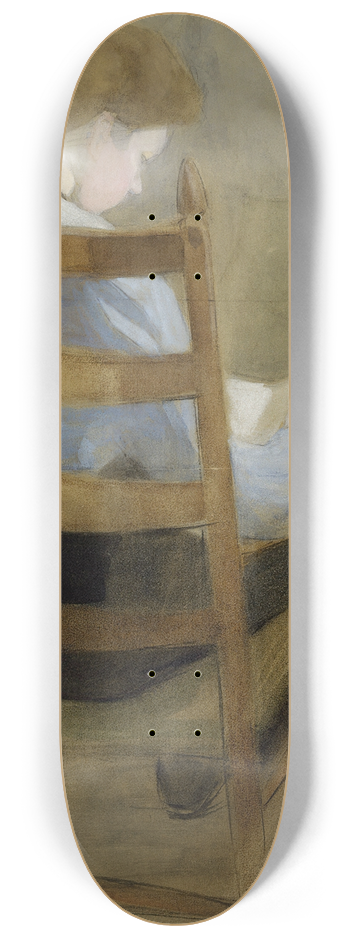 Helene Schjerfbeck - Girl Reading (Seated Girl) 8.25 inch art skate deck