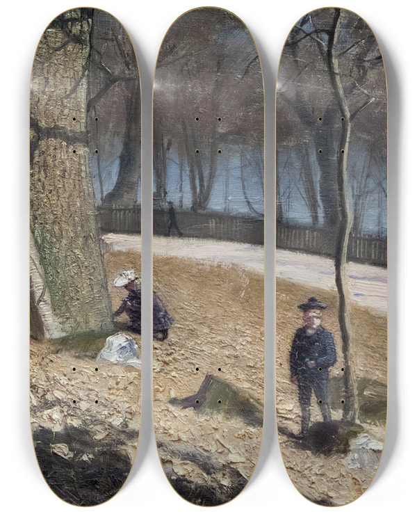 Triptych art skateboard deck of Eugne Jansson Hepatica by Eugene Jansson (1862-1915)