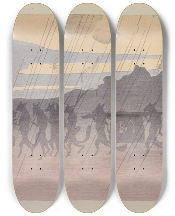 Triptych art skateboard deck of Asai Ch Mokugo Zuansh Pl03 by Asai Ch (1856-1907)
