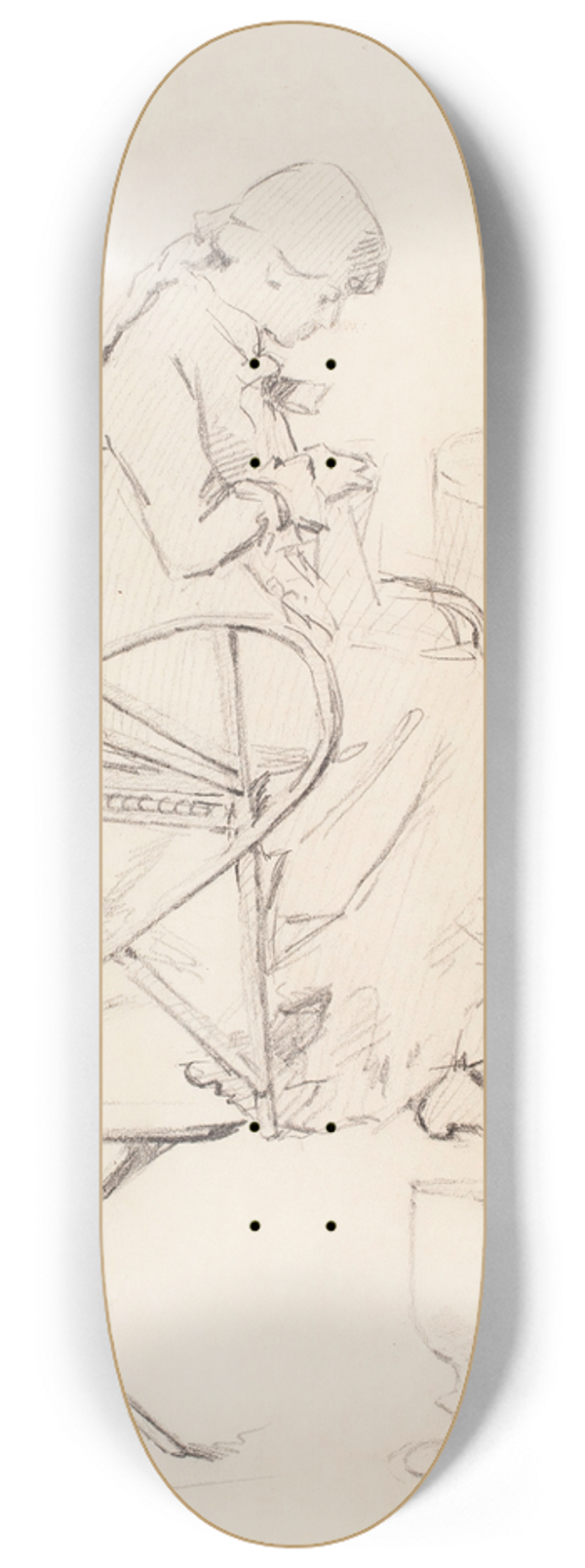 Helene Schjerfbeck - Luonnoksia, ompeleva tytt, pyt, viinilasi, nainen selin 8.25 inch art skate deck