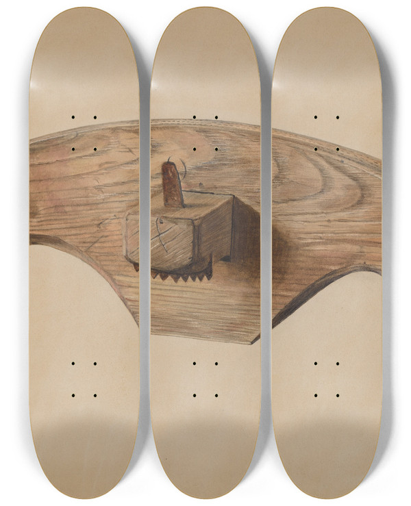 Triptych art skateboard deck of Herman O Stroh Marking Gauge For Barrels by Herman O Stroh