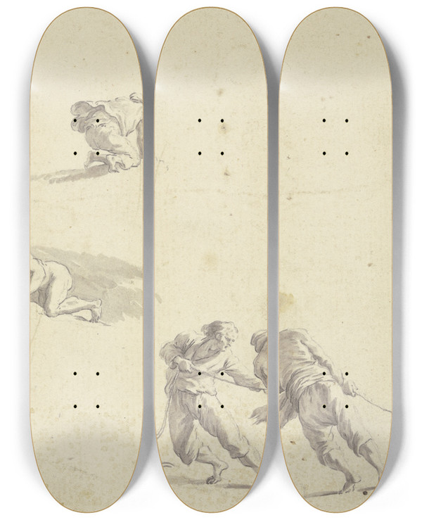 Triptych art skateboard deck of Joseph Vernet Staffagen Fr Einen Schiffbruch by Joseph Vernet
