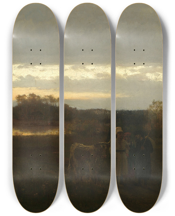 Triptych art skateboard deck of Franciszek Streitt On The Way To The Fair by Franciszek Streitt (1839-1890)