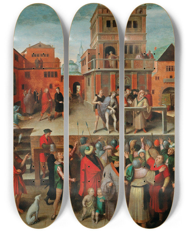 Triptych art skateboard deck of South Netherlandish School Ecce Homo by Netherlandish School
