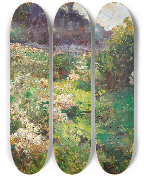 Triptych art skateboard deck of Olga Wisingerflorian Meadow by Olga Wisinger-Florian (1844-1926)