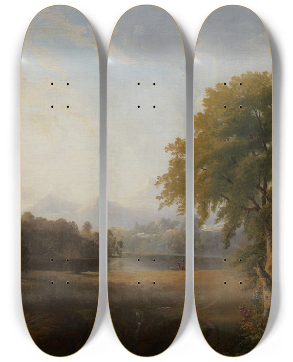 Triptych art skateboard deck of Robert S Duncanson Untitled Landscape by Robert S Duncanson (1821-1872)