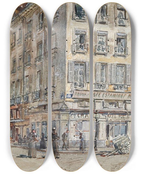 Triptych art skateboard deck of Frdric Houbron Intersection De Deux Rues Paris En 1899 by Frederic Houbron (1851-1908)