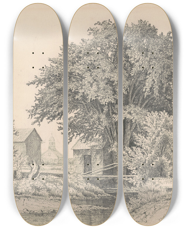 Triptych art skateboard deck of James Renwick Brevoort Castleton Vermont by James Renwick Brevoort (1832-1918)