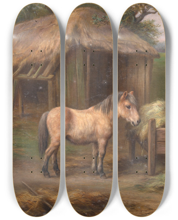 Triptych art skateboard deck of Edgar Hunt Dinner Time by Edgar Hunt (1876-1953)