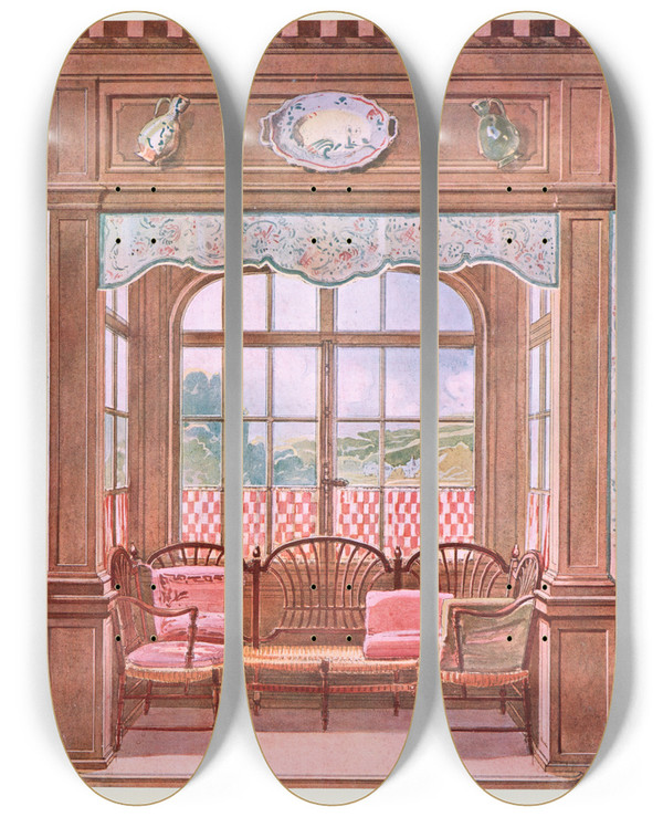 Triptych art skateboard deck of Georges Rmon Salle A Manger Louis Xv by Georges Remon (1889-1963)