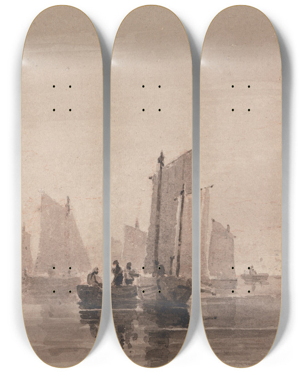 Triptych art skateboard deck of David Cox Fishing Off Hastings by David Cox (1783-1859)