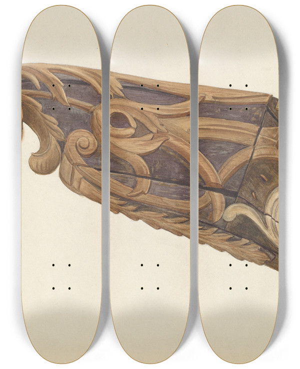 Triptych art skateboard deck of Lucille Chabot Billethead by Lucille Chabot