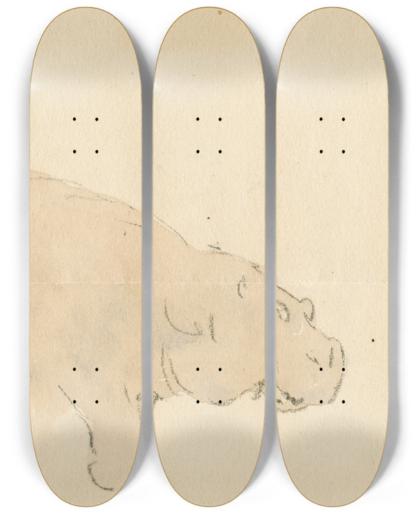 Triptych art skateboard deck of Pieter Van Loon Het Nijlpaard In De Engelse Dierentuin_1 by Pieter Van Loon (1801-1873)