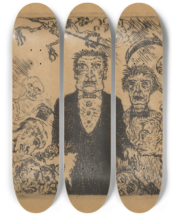 Triptych art skateboard deck of James Ensor De Hoogmoed_2 by James Ensor (1860-1949)