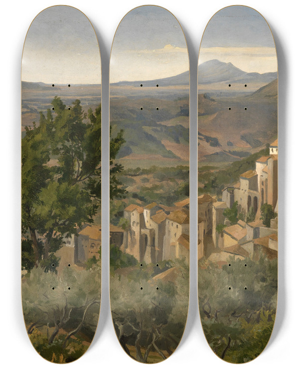 Triptych art skateboard deck of Max Wilhelm Roman Landschaft Bei Olevano by Max Wilhelm Roman (1849-1910)