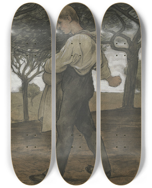 Triptych art skateboard deck of Hans Thoma Sower by Hans Thoma (1839-1924)