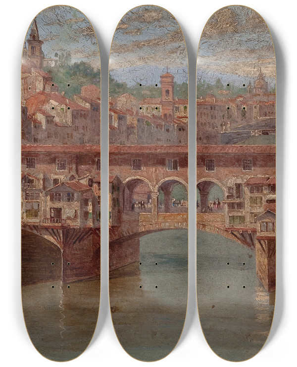 Triptych art skateboard deck of Antonietta Brandeis Ponte Vecchio Florence by Antonietta Brandeis (1848-1926)