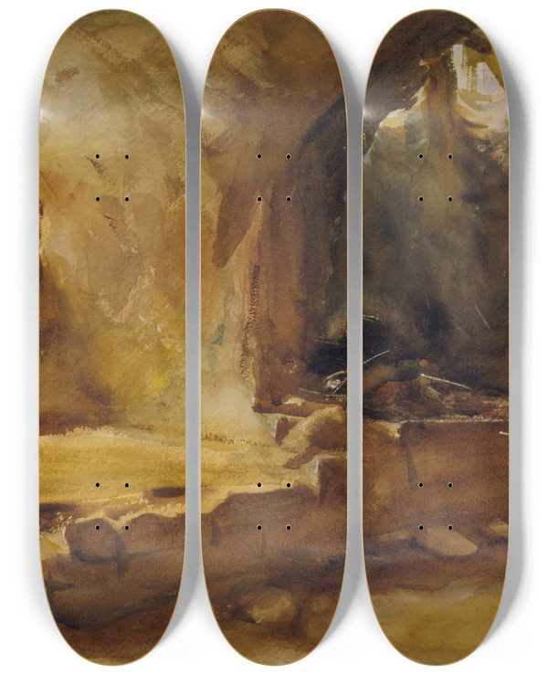 Triptych art skateboard deck of John Singer Sargent Ruined Cellararras by John Singer Sargent (1856-1925)