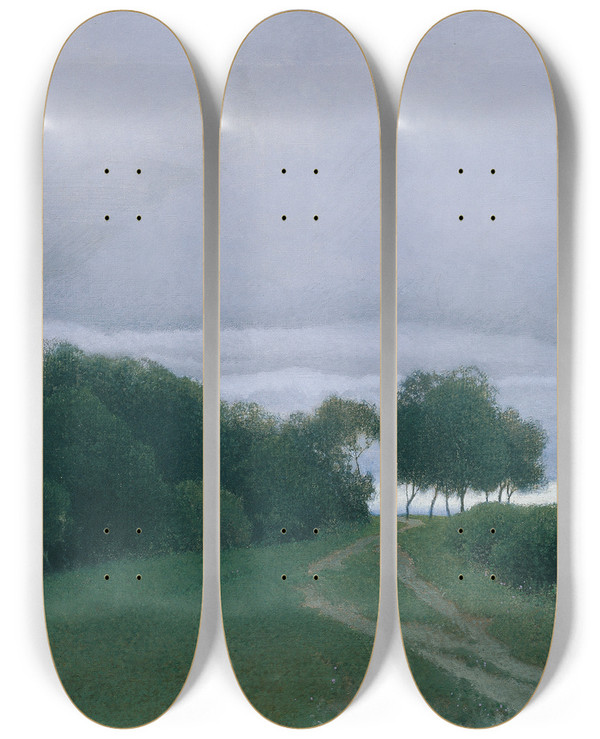 Triptych art skateboard deck of Ferdinand Brunner Trber Abend by Ferdinand Brunner (1870-1945)