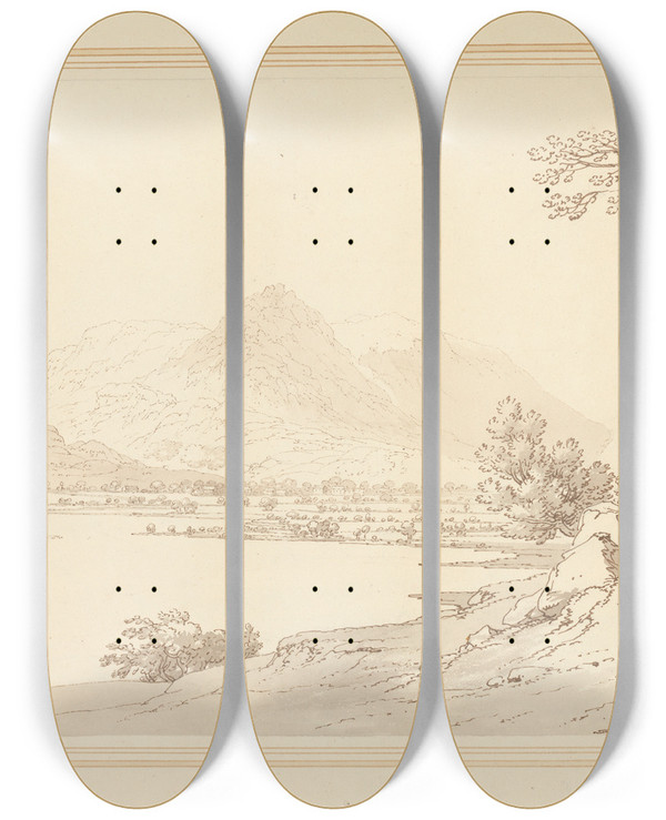 Triptych art skateboard deck of Joseph Farington Grassmere_2 by Joseph Farington (1747-1821)