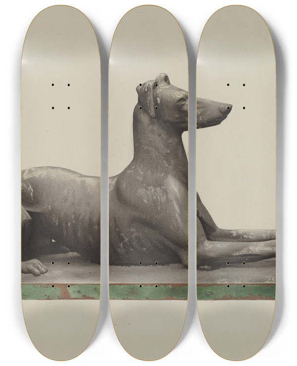 Triptych art skateboard deck of George Constantine Garden Ornament Greyhound by George Constantine
