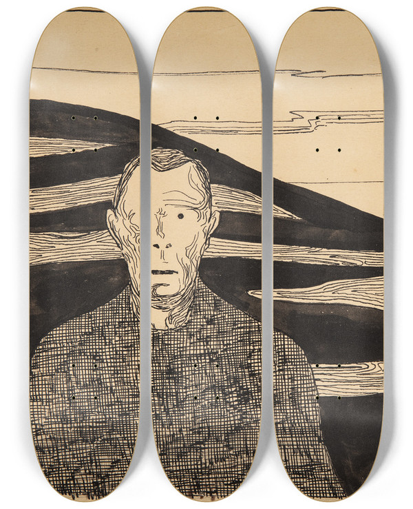 Triptych art skateboard deck of Robert Storm Petersen Aftenlandskab by Robert Storm Petersen (1882-1949)