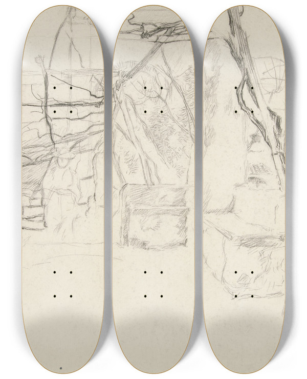 Triptych art skateboard deck of Edwin Austin Abbey Figures Walking Among Old Ruins by Edwin Austin Abbey (1852-1911)