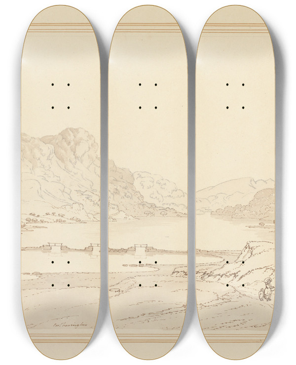 Triptych art skateboard deck of Joseph Farington Thirlmere by Joseph Farington (1747-1821)