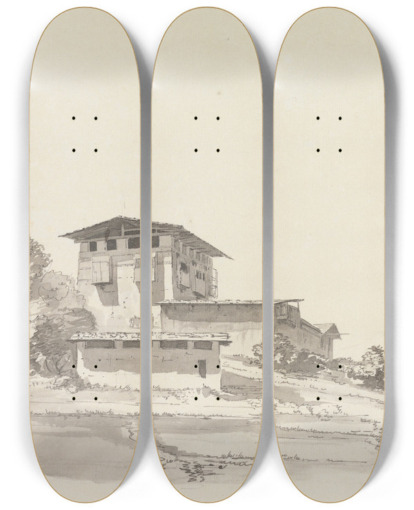 Triptych art skateboard deck of Samuel Davis Wankaka by Samuel Davis (1757-1819)