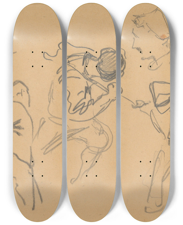 Triptych art skateboard deck of John Singer Sargent Men Pulling Ropes by John Singer Sargent (1856-1925)