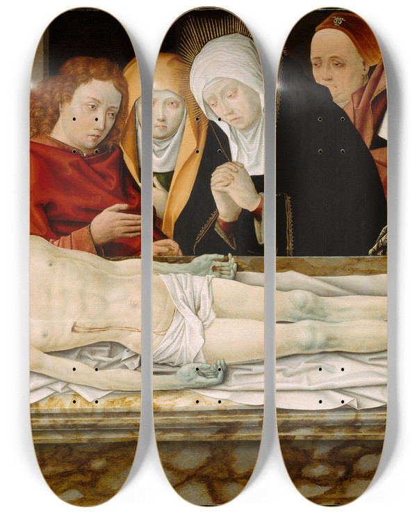 Triptych art skateboard deck of German School Entombment by German School