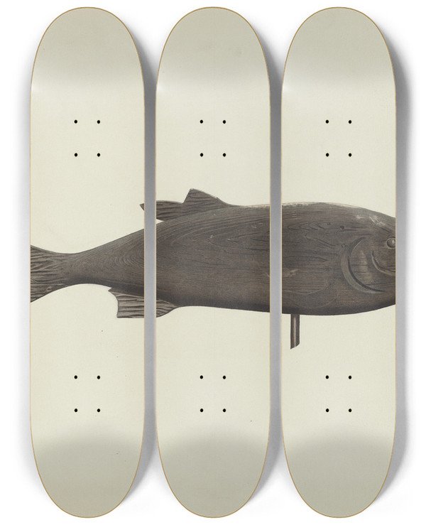 Triptych art skateboard deck of Michael Riccitelli Fish Weather Vane_2 by Michael Riccitelli