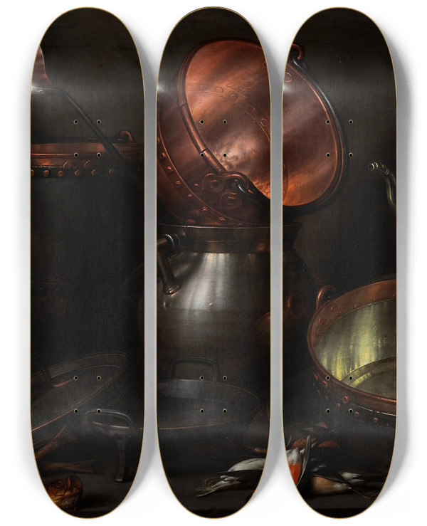 Triptych art skateboard deck of Cornelis Jacobsz Delff Allegory Of The Four Elements by Cornelis Jacobsz Delff (1570-1643)
