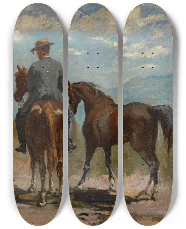 Triptych art skateboard deck of Frank Buchser Horses And Riders by Frank Buchser (1828-1890)