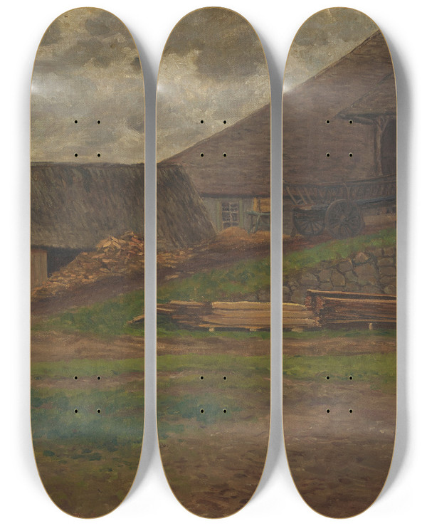 Triptych art skateboard deck of Max Lieber Black Forest Farm by Max Lieber