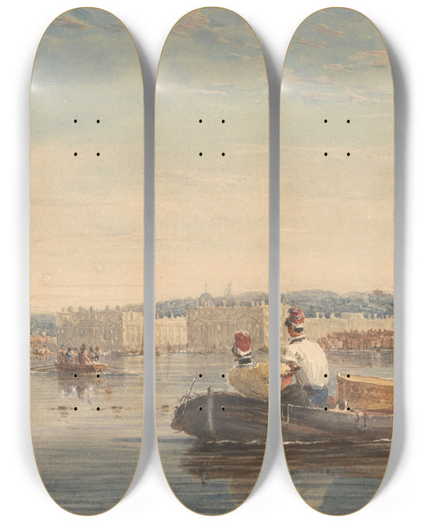 Triptych art skateboard deck of David Cox Greenwich by David Cox (1783-1859)