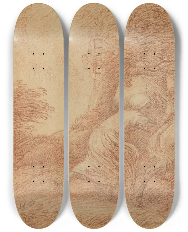 Triptych art skateboard deck of Alphonse Legros Peasant And Ass by Alphonse Legros (1837-1911)